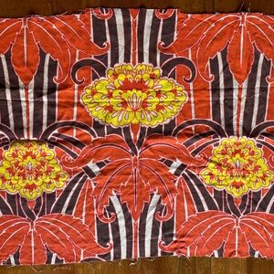 Blau textile remnant: Bold orange, yellow, brown & white floral. VTG 70's